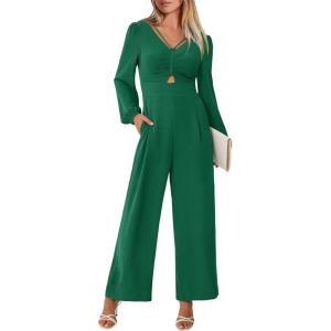 imageANRABESS Womens Long Sleeve Jumpsuit 2025 Fall Wide Leg V Neck Dressy Casual Pants Rompers One Piece Vacation Party OutfitsForest Green