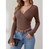 imageANRABESS Womens Long Sleeve Shirts V Neck Sexy Ribbed Knit Slim Fit Button Lightweight Sweater 2025 Fall Casual Work TopsBrown