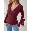 imageANRABESS Womens Long Sleeve Shirts V Neck Sexy Ribbed Knit Slim Fit Button Lightweight Sweater 2025 Fall Casual Work TopsBurgundy
