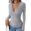 imageANRABESS Womens Long Sleeve Shirts V Neck Sexy Ribbed Knit Slim Fit Button Lightweight Sweater 2025 Fall Casual Work TopsGrey