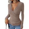 imageANRABESS Womens Long Sleeve Shirts V Neck Sexy Ribbed Knit Slim Fit Button Lightweight Sweater 2025 Fall Casual Work TopsTan