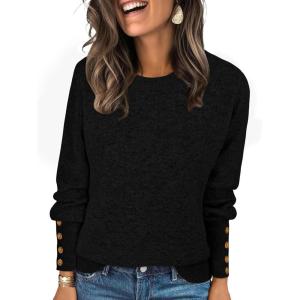 imageANRABESS Sweaters for Women Long Sleeve Crewneck Casual Loose Knit Pullover Tops Button 2025 Fall Fashion Trendy OutfitsBlack