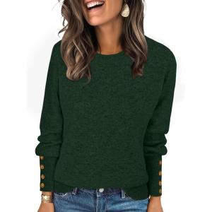 imageANRABESS Sweaters for Women Long Sleeve Crewneck Casual Loose Knit Pullover Tops Button 2025 Fall Fashion Trendy OutfitsDeep Green