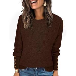 imageANRABESS Sweaters for Women Long Sleeve Crewneck Casual Loose Knit Pullover Tops Button 2025 Fall Fashion Trendy OutfitsMocha