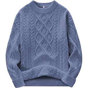 imageANRABESS Women Oversized Chunky Cable Knitted Vintage Sweater 2025 Fall OutfitsBlue