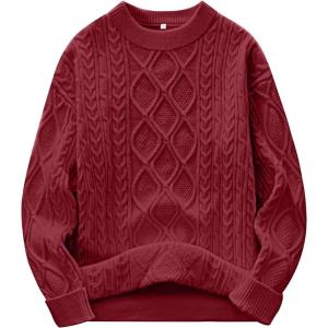 imageANRABESS Women Oversized Chunky Cable Knitted Vintage Sweater 2025 Fall OutfitsDeep Red