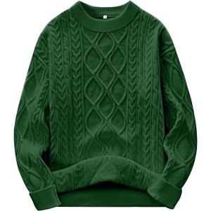 imageANRABESS Women Oversized Chunky Cable Knitted Vintage Sweater 2025 Fall OutfitsGreen