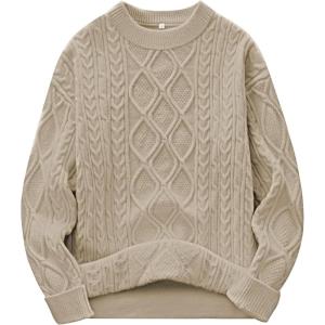 imageANRABESS Women Oversized Chunky Cable Knitted Vintage Sweater 2025 Fall OutfitsKhaki