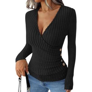 imageANRABESS Womens Long Sleeve Shirts V Neck Sexy Ribbed Knit Slim Fit Button Lightweight Sweater 2025 Fall Casual Work TopsBlack