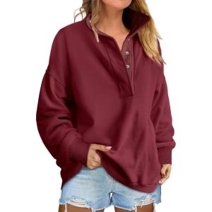 imageANRABESS Womens Oversized Sweatshirt Long Sleeve Henley Pullover Tops 2025 Fall Casual Button Loose Fit Teens Fashion OutfitsWine Red