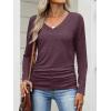 imageANRABESS Shirts for Women Long Sleeve V Neck Tops Dressy Business Casual Side Ruched TShirts 2025 Fall Tee Blouses OutfitsMaroon