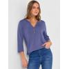 imageANRABESS Women 34 Length Sleeve Henley Tops V Neck Business Casual Work T Shirts 2025 Fall Outfits Fashion ClothesBlue Gray
