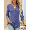 imageANRABESS Women 34 Length Sleeve Henley Tops V Neck Business Casual Work T Shirts 2025 Fall Outfits Fashion ClothesBlue Gray
