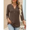 imageANRABESS Women 34 Length Sleeve Henley Tops V Neck Business Casual Work T Shirts 2025 Fall Outfits Fashion ClothesCoffee