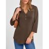 imageANRABESS Women 34 Length Sleeve Henley Tops V Neck Business Casual Work T Shirts 2025 Fall Outfits Fashion ClothesCoffee