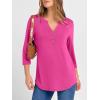imageANRABESS Women 34 Length Sleeve Henley Tops V Neck Business Casual Work T Shirts 2025 Fall Outfits Fashion ClothesHot Pink