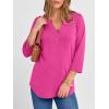 imageANRABESS Women 34 Length Sleeve Henley Tops V Neck Business Casual Work T Shirts 2025 Fall Outfits Fashion ClothesHot Pink