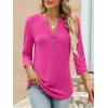 imageANRABESS Women 34 Length Sleeve Henley Tops V Neck Business Casual Work T Shirts 2025 Fall Outfits Fashion ClothesHot Pink
