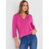 imageANRABESS Women 34 Length Sleeve Henley Tops V Neck Business Casual Work T Shirts 2025 Fall Outfits Fashion ClothesHot Pink