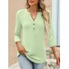 imageANRABESS Women 34 Length Sleeve Henley Tops V Neck Business Casual Work T Shirts 2025 Fall Outfits Fashion ClothesLight Green