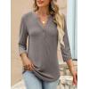 imageANRABESS Women 34 Length Sleeve Henley Tops V Neck Business Casual Work T Shirts 2025 Fall Outfits Fashion ClothesLight Taupe