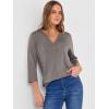 imageANRABESS Women 34 Length Sleeve Henley Tops V Neck Business Casual Work T Shirts 2025 Fall Outfits Fashion ClothesLight Taupe