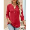 imageANRABESS Women 34 Length Sleeve Henley Tops V Neck Business Casual Work T Shirts 2025 Fall Outfits Fashion ClothesRed