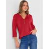 imageANRABESS Women 34 Length Sleeve Henley Tops V Neck Business Casual Work T Shirts 2025 Fall Outfits Fashion ClothesRed