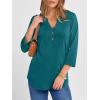 imageANRABESS Women 34 Length Sleeve Henley Tops V Neck Business Casual Work T Shirts 2025 Fall Outfits Fashion ClothesTeal