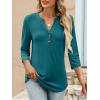 imageANRABESS Women 34 Length Sleeve Henley Tops V Neck Business Casual Work T Shirts 2025 Fall Outfits Fashion ClothesTeal