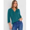 imageANRABESS Women 34 Length Sleeve Henley Tops V Neck Business Casual Work T Shirts 2025 Fall Outfits Fashion ClothesTeal