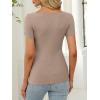 imageANRABESS Women Boat Neck Tops Short Sleeve TShirts Ribbed Knit Tight Fitted Basic Tees Shirts 2025 Summer ClothesKhaki