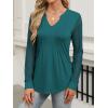 imageANRABESS Women Long Sleeve Shirts V Neck Pleated Tunic Top Business Dressy Casual Blouse 2025 Fall Fashion OutfitsTeal