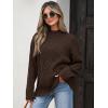 imageANRABESS Women Mock Turtle Neck Sweater Tunic Long Sleeve Cable Knit Casual Loose Work Pullover Tops 2025 Fall Winter OutfitsRed Brown
