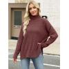 imageANRABESS Women Oversized Turtleneck Long Sleeve Spilt Fuzzy Knit Chunky 2025 Fall Pullover Sweaters Tops Winter Warm ClothesRed Brown