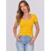 imageANRABESS Women Short Sleeve Tops Scoop Neck Ribbed Knit Slim Fitted Basic Tee Shirts Casual Summer Clothes 2025 Fall OutfitsYellow