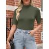 imageANRABESS Women Tops Mock Neck 12 Short Sleeve Slim Fit Basic Tee Shirts Dressy Work Business 2025 Summer Fall Casual OutfitsArmy Green