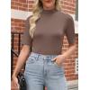 imageANRABESS Women Tops Mock Neck 12 Short Sleeve Slim Fit Basic Tee Shirts Dressy Work Business 2025 Summer Fall Casual OutfitsBrown