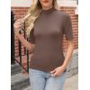 imageANRABESS Women Tops Mock Neck 12 Short Sleeve Slim Fit Basic Tee Shirts Dressy Work Business 2025 Summer Fall Casual OutfitsBrown