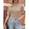 imageANRABESS Women Tops Mock Neck 12 Short Sleeve Slim Fit Basic Tee Shirts Dressy Work Business 2025 Summer Fall Casual OutfitsLight Khaki