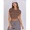 imageANRABESS Womens Basic Tee Summer Outfits Crewneck Short Sleeve Crop Tops Slim Fitted T Shirts Y2k 2025 Trendy ClothingBrown