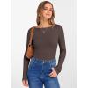 imageANRABESS Womens Boat Neck Long Sleeve Shirts Rib Knit Slim Fitting Tops Basic Tees 2025 Casual Comfy Fall Outfits ClothesBrownbeige