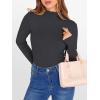 imageANRABESS Womens Lettuce Trim Mock Neck Long Sleeve Tops 2025 Casual Dressy Ribbed Knit Slim Fit Tee Shirt Fall Layer OutfitsDeep Grey