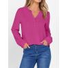 imageANRABESS Womens Long Sleeve Shirts 2025 Fall Henley Business Dressy Casual Tops V Neck Button Down TShirts Work BlousesHot Pink