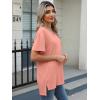 imageANRABESS Womens Oversized T Shirts Short Sleeve V Neck Shirts Summer Casual Loose Slit Tunic Top Fashion 2025 Outfits ClothesCoral