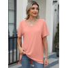 imageANRABESS Womens Oversized T Shirts Short Sleeve V Neck Shirts Summer Casual Loose Slit Tunic Top Fashion 2025 Outfits ClothesCoral