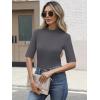 imageANRABESS Womens Tops Mock Neck Half Sleeve Shirts Ribbed Knit Slim Fit Basic Tee 2025 Summer Fall Dressy Casual TShirtsDeep Grey