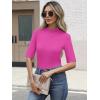 imageANRABESS Womens Tops Mock Neck Half Sleeve Shirts Ribbed Knit Slim Fit Basic Tee 2025 Summer Fall Dressy Casual TShirtsHot Pink