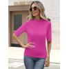 imageANRABESS Womens Tops Mock Neck Half Sleeve Shirts Ribbed Knit Slim Fit Basic Tee 2025 Summer Fall Dressy Casual TShirtsHot Pink