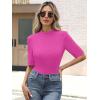 imageANRABESS Womens Tops Mock Neck Half Sleeve Shirts Ribbed Knit Slim Fit Basic Tee 2025 Summer Fall Dressy Casual TShirtsHot Pink